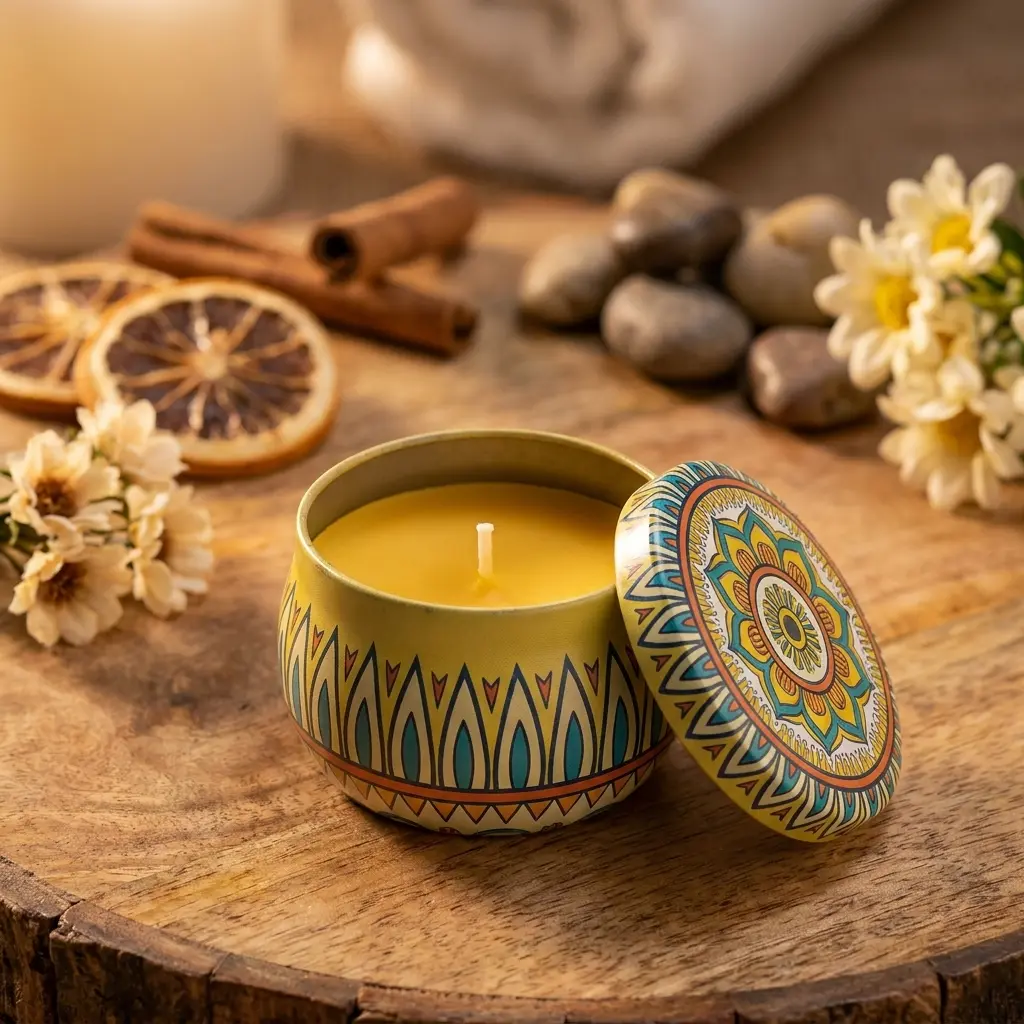 200 ml Mandala Olive Green Candle Jar