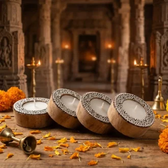 Round Wooden Candle Holder- Set of 4