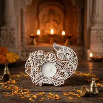 Fish Charm Wooden Candle Holder