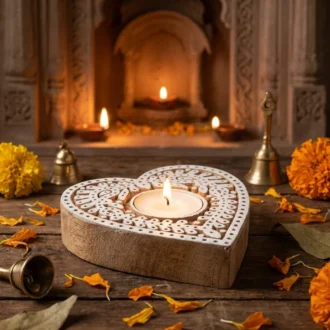 Heart Mandala Wooden Candle Holder