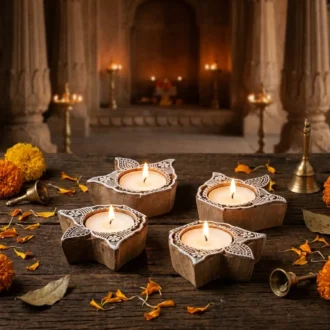 Diya Wooden Candle Holder- Set of 4