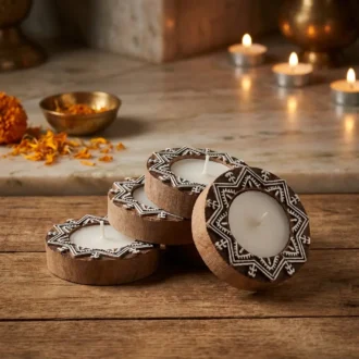 Mandala Wooden Candle Holder-Set of 4