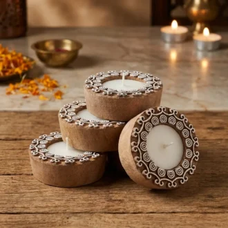 Round Mandala Wooden Candle Holder-Set of 4