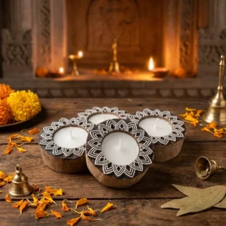 Decorative Wooden Candle Holder- Set of 4