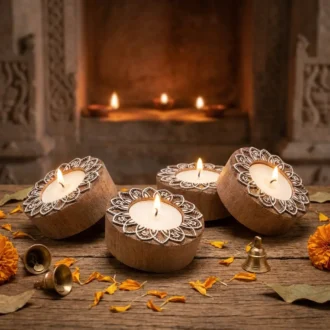 Traditional Wooden Candle Holder- Set of 4