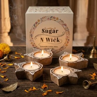Diya Wooden Tealight Candle Gift - Set of 4