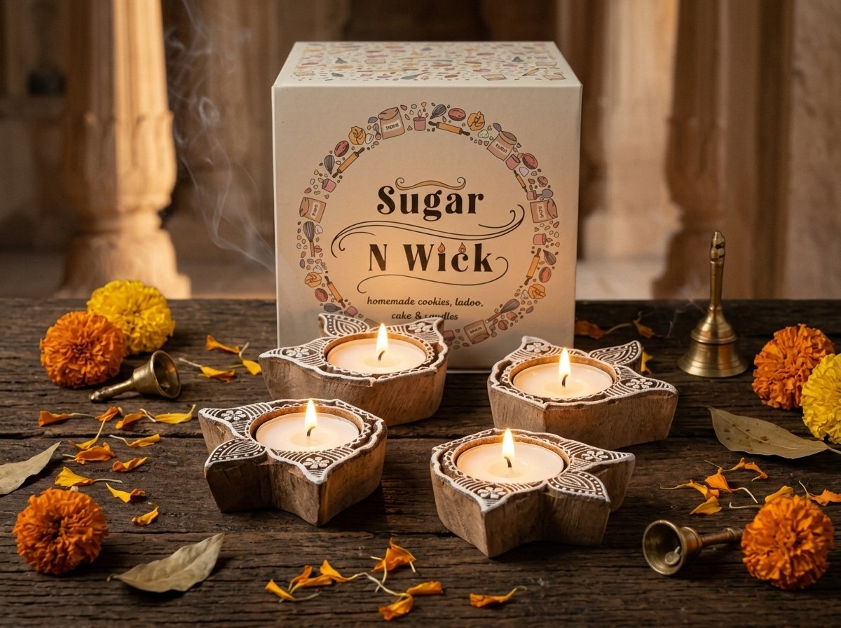 Diya Wooden Tealight Candle Gift - Set of 4