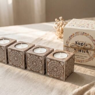 Mandala Wooden Tealight Holder Set – Pack of 4