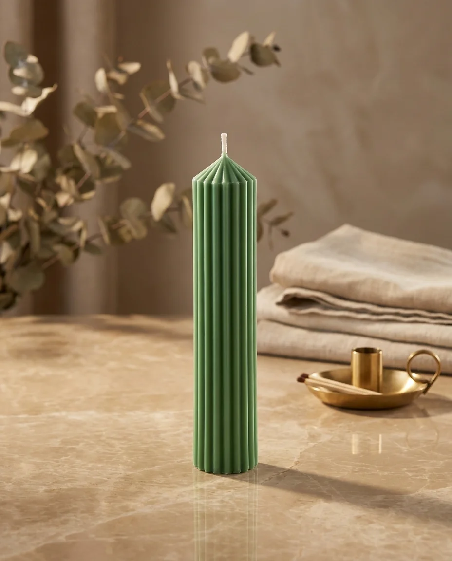 Long Ribbed Pillar Candle